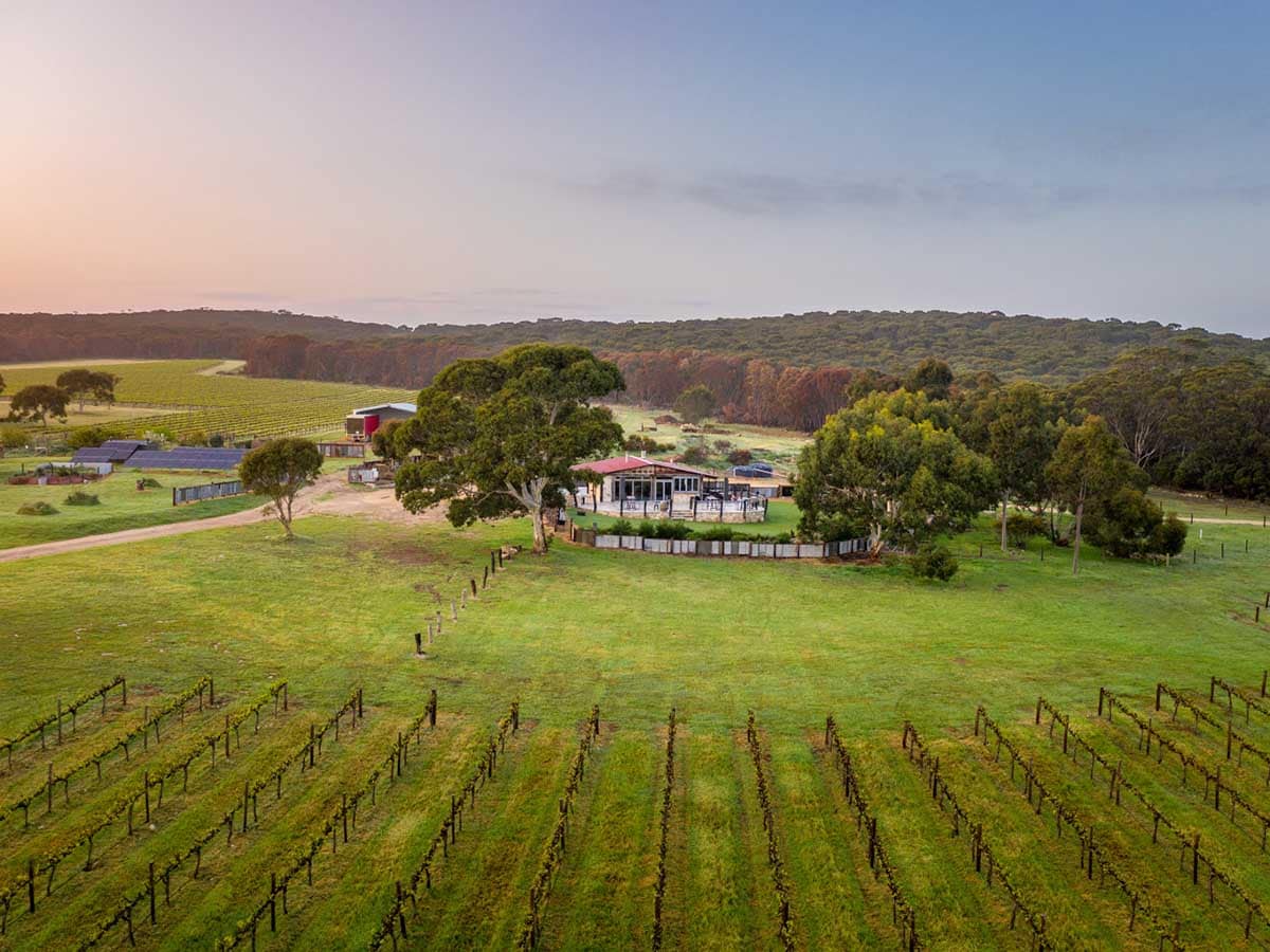 Aerial view of False Cape Wines in Kangaroo Island, South Australia