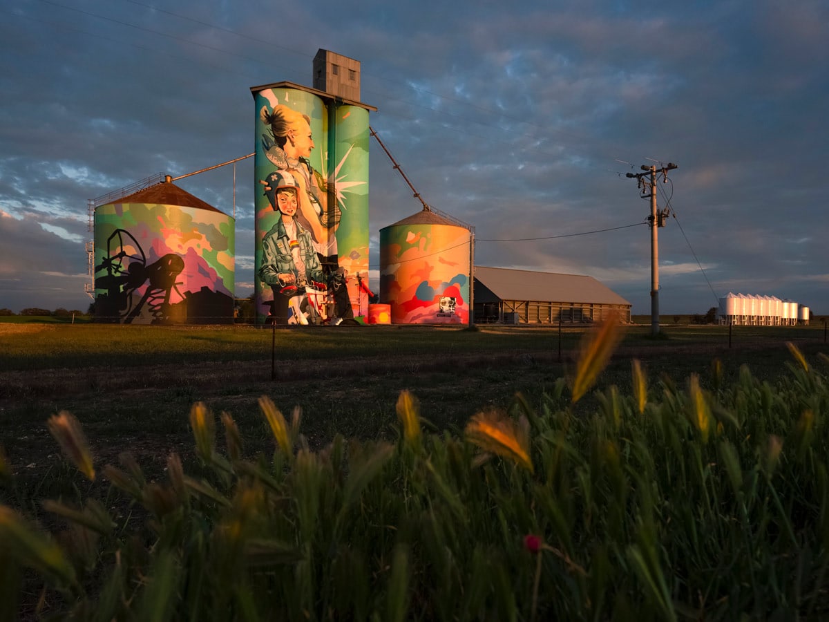 The Albacutya Silo by Kitt Bennett shows bright colours telling the story of growing up in the country. (Image: Visit Victoria/Anne Morely)