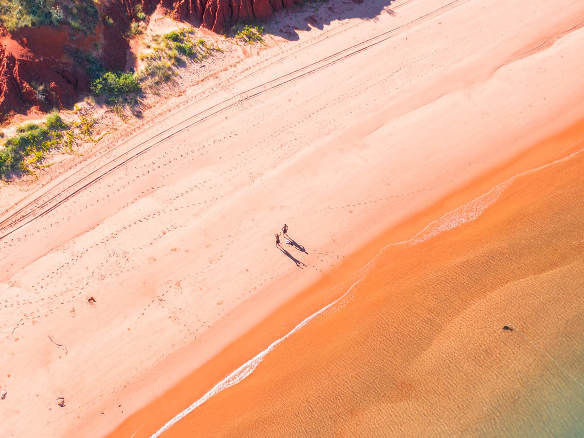 an aerial view of the Roebuck Bay coastline in Broome