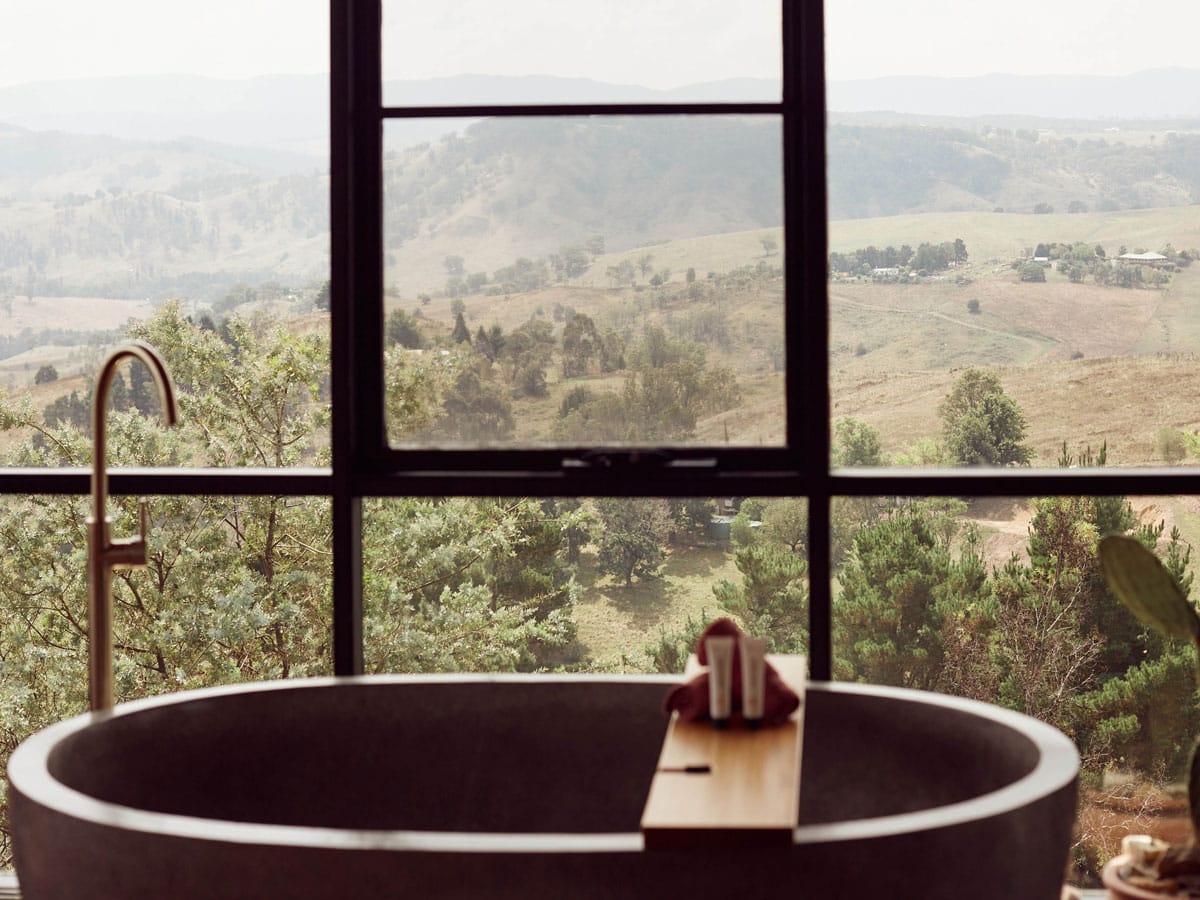 View from the bath at Hilltop cabin at Logan Brae