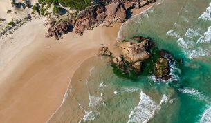 Aerial shot of Samurai Beach, nude beach