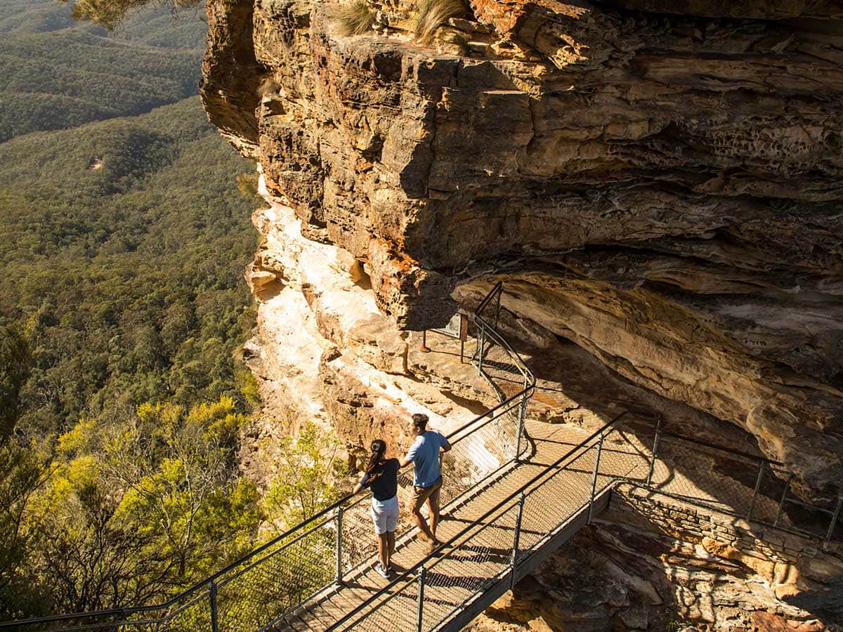 Couple at Honeymoon Bridge on the Three Sisters Walk Blue Mountains