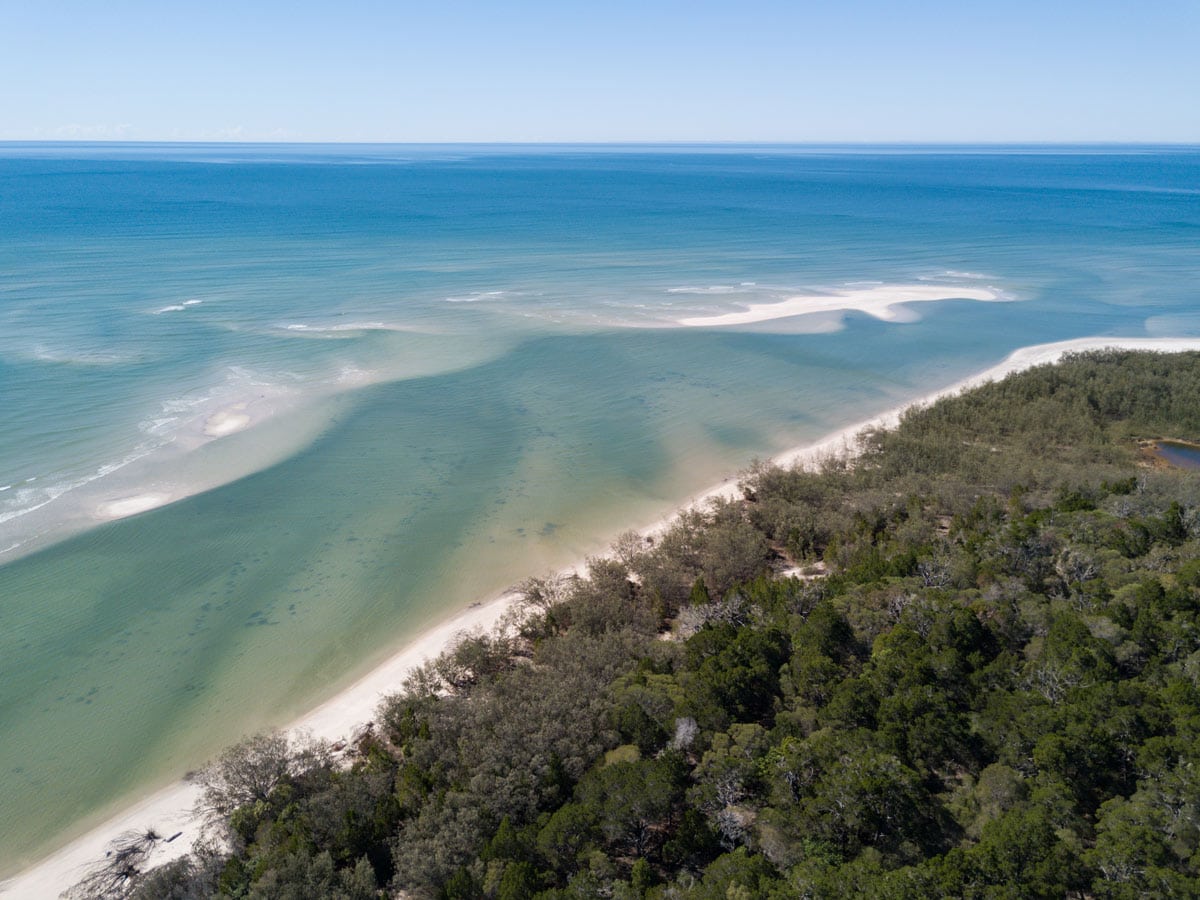 High shot overlooking Woodgate Beach in Bundaberg.