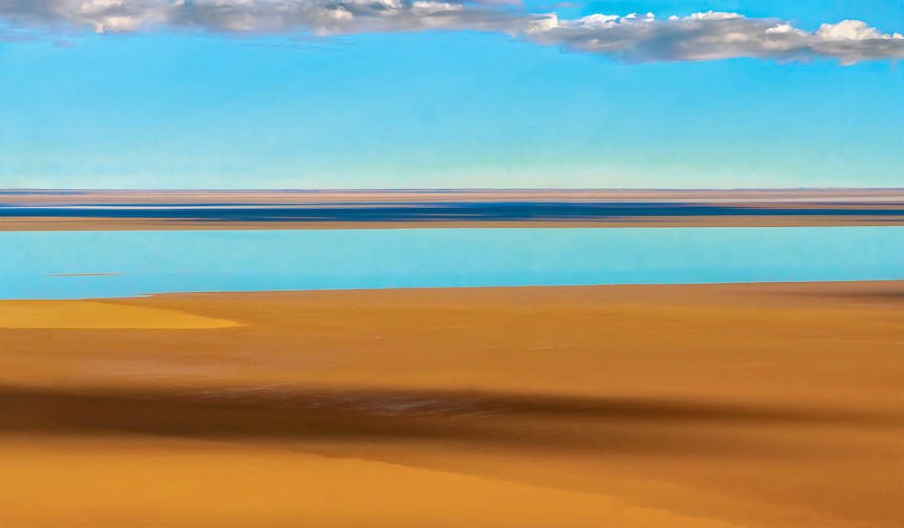 Reflection on Lake Eyre, by Peter Elfes.