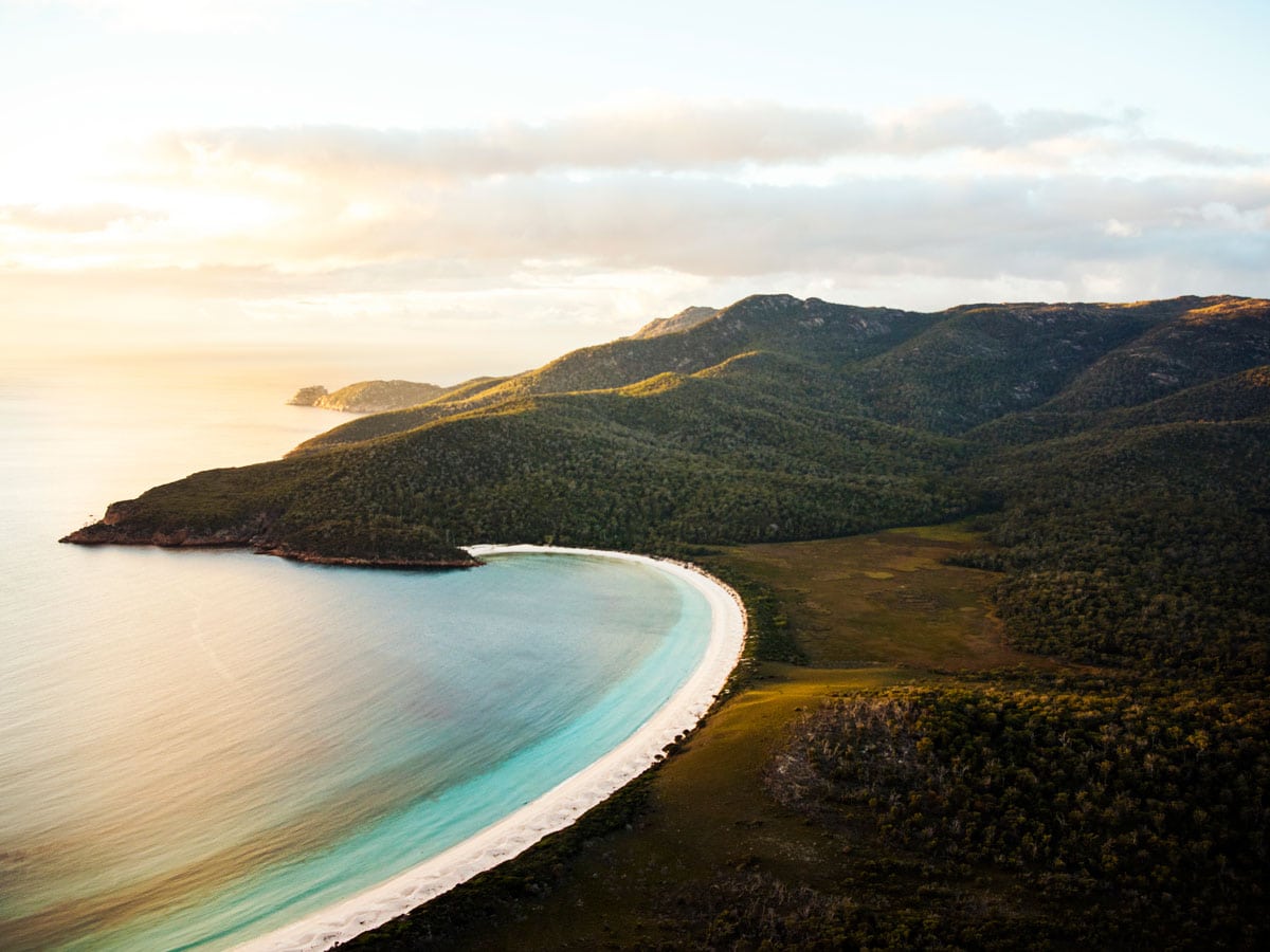 Wineglass Bay at sunrise in Freycinet National Park, Tasmania