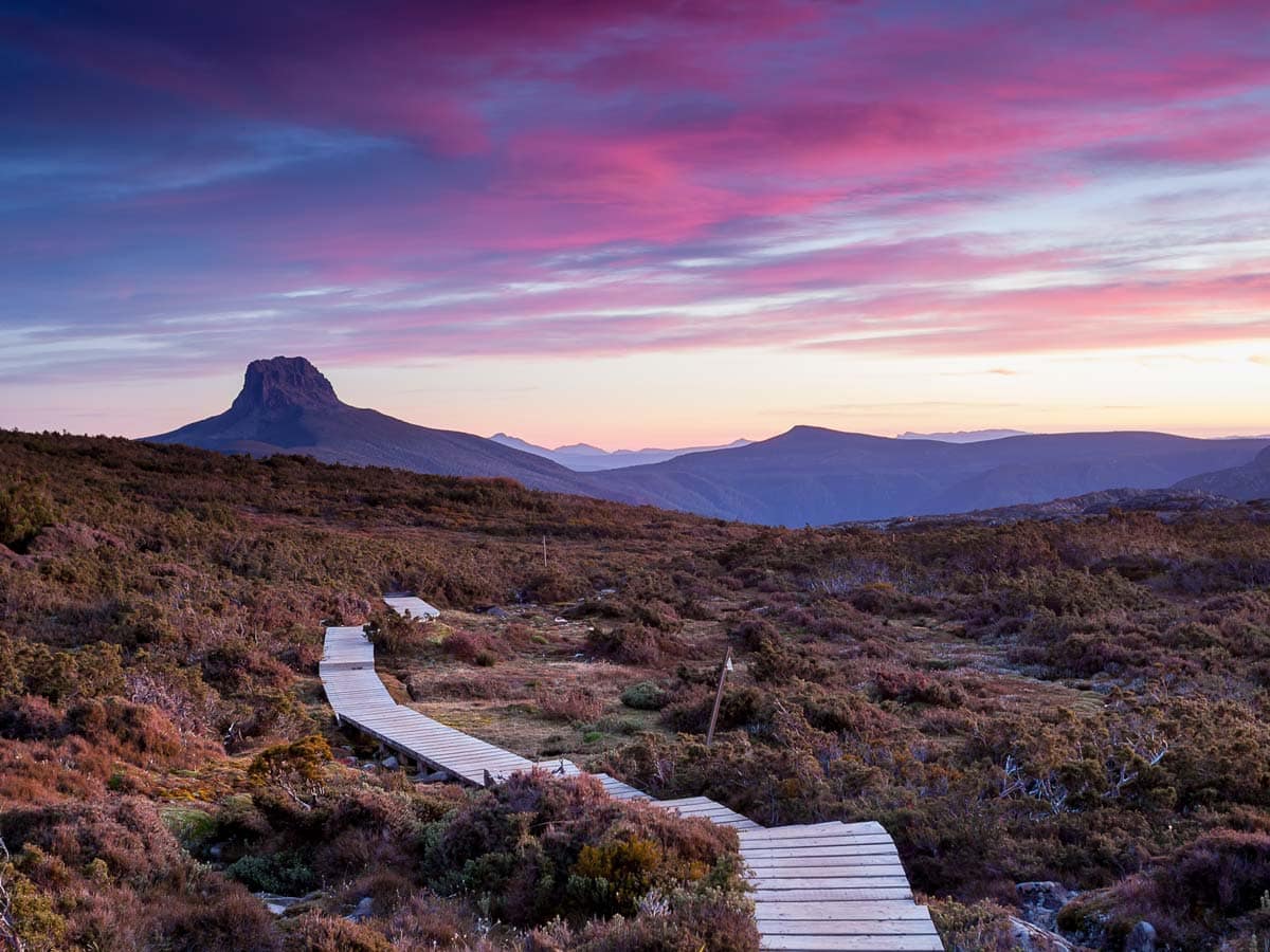 Sunrise view of the Overland Track in Tasmania, Australia